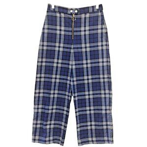 URBAN OUTFITTERS Ladies 4 Ankle Pants w/ Exposed Front Zipper Blue Plaid Y2K